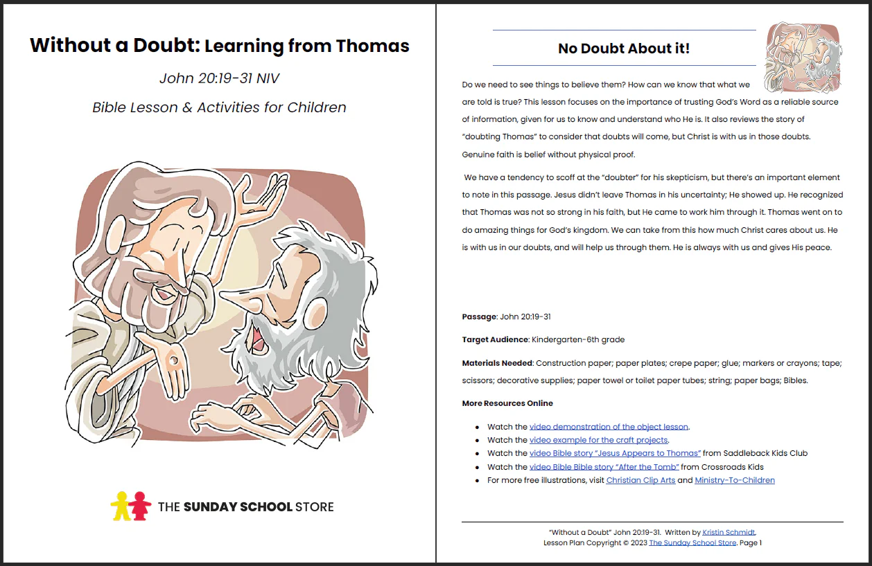 Learning from Doubting Thomas (John 20:19-31) Printable Bible Lesson & Sunday School Activities - Image 2