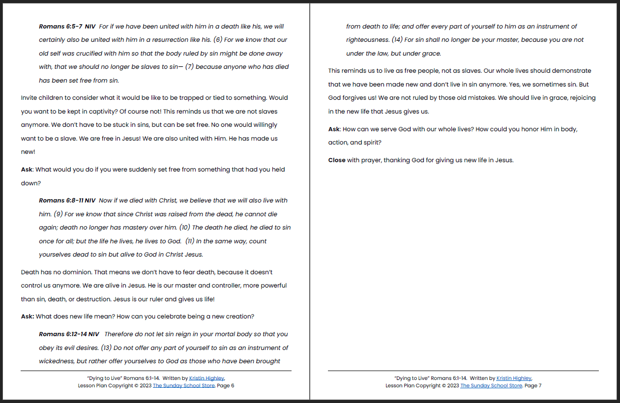 Dying to Sin but Alive in Christ (Romans 6:1-14) Printable Bible Lesson & Sunday School Activities - Image 5