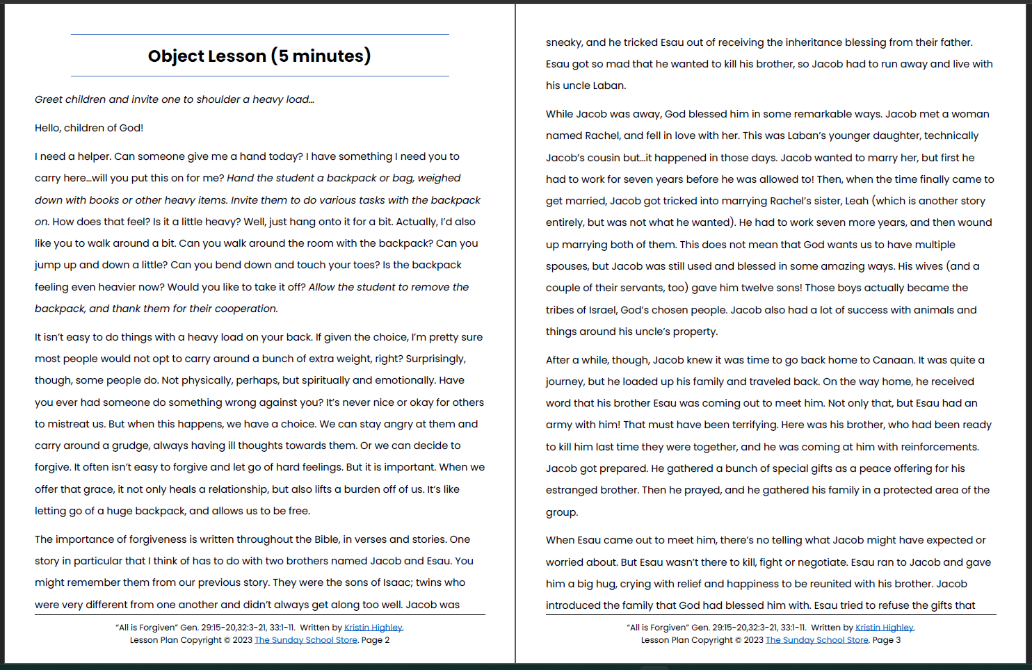 Esau Forgives Jacob (Genesis 29, 33) Printable Bible Lesson & Sunday School Activities - Image 3