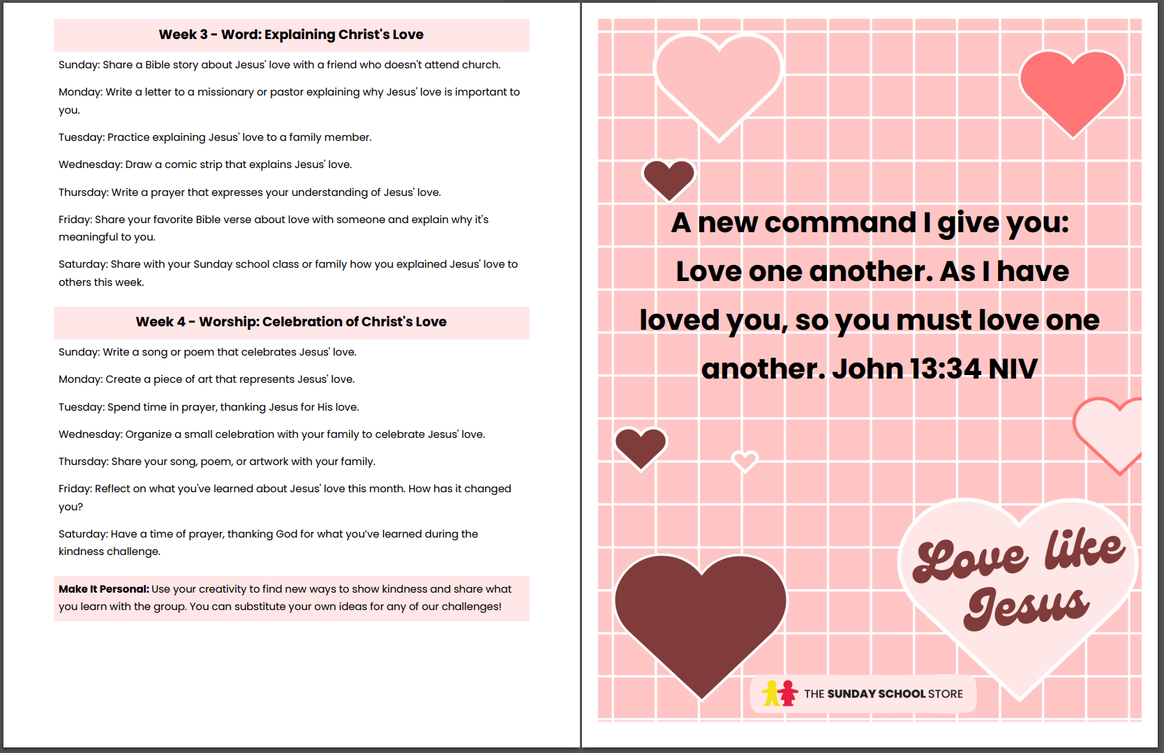 Love Like Jesus 💖 4-Lesson Sunday School Curriculum for Kids & 28-Day Kindness Challenge - Image 4