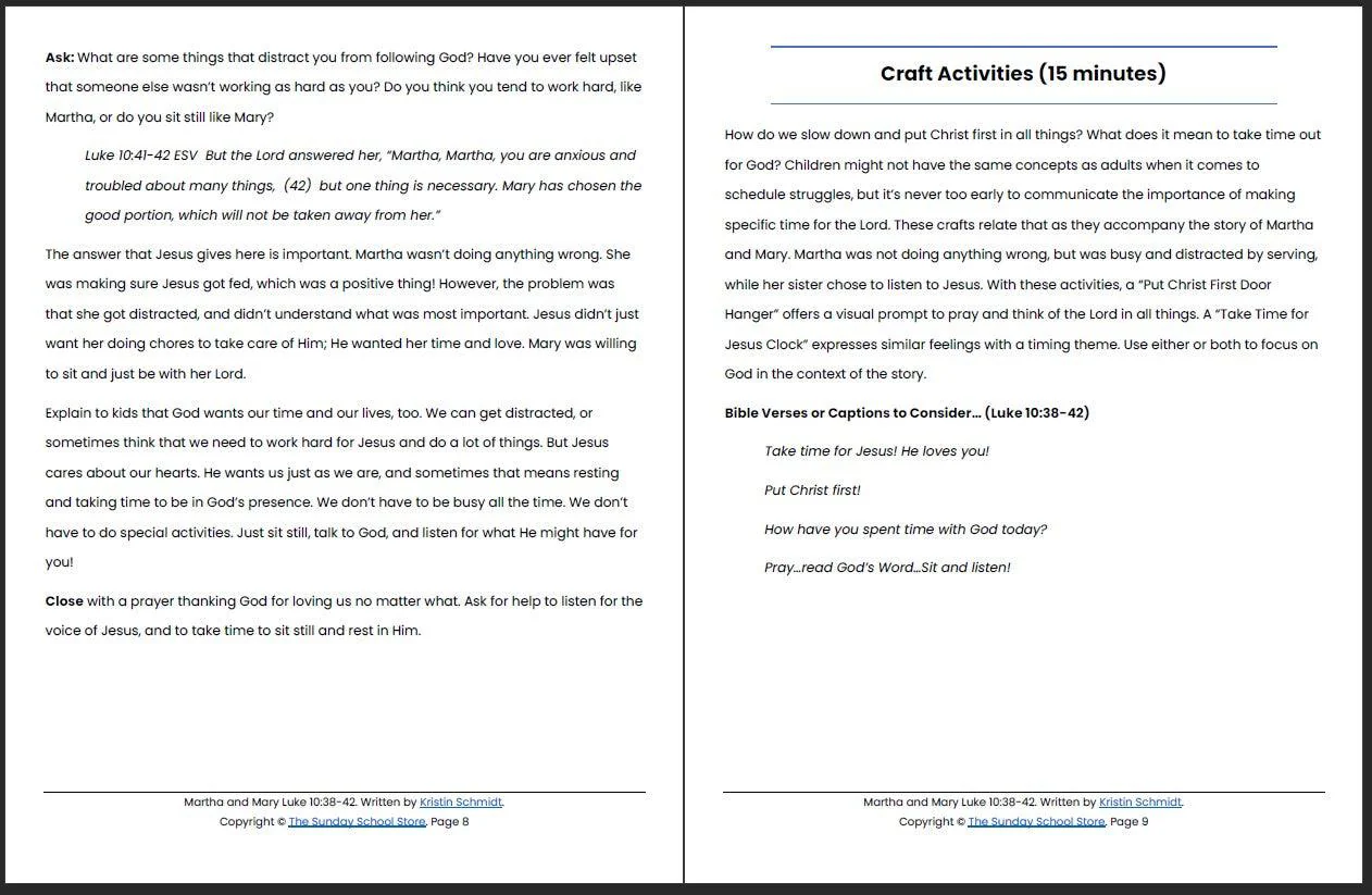 Martha and Mary (Luke 10:38-42) Printable Bible Lesson & Sunday School Activities - Image 6