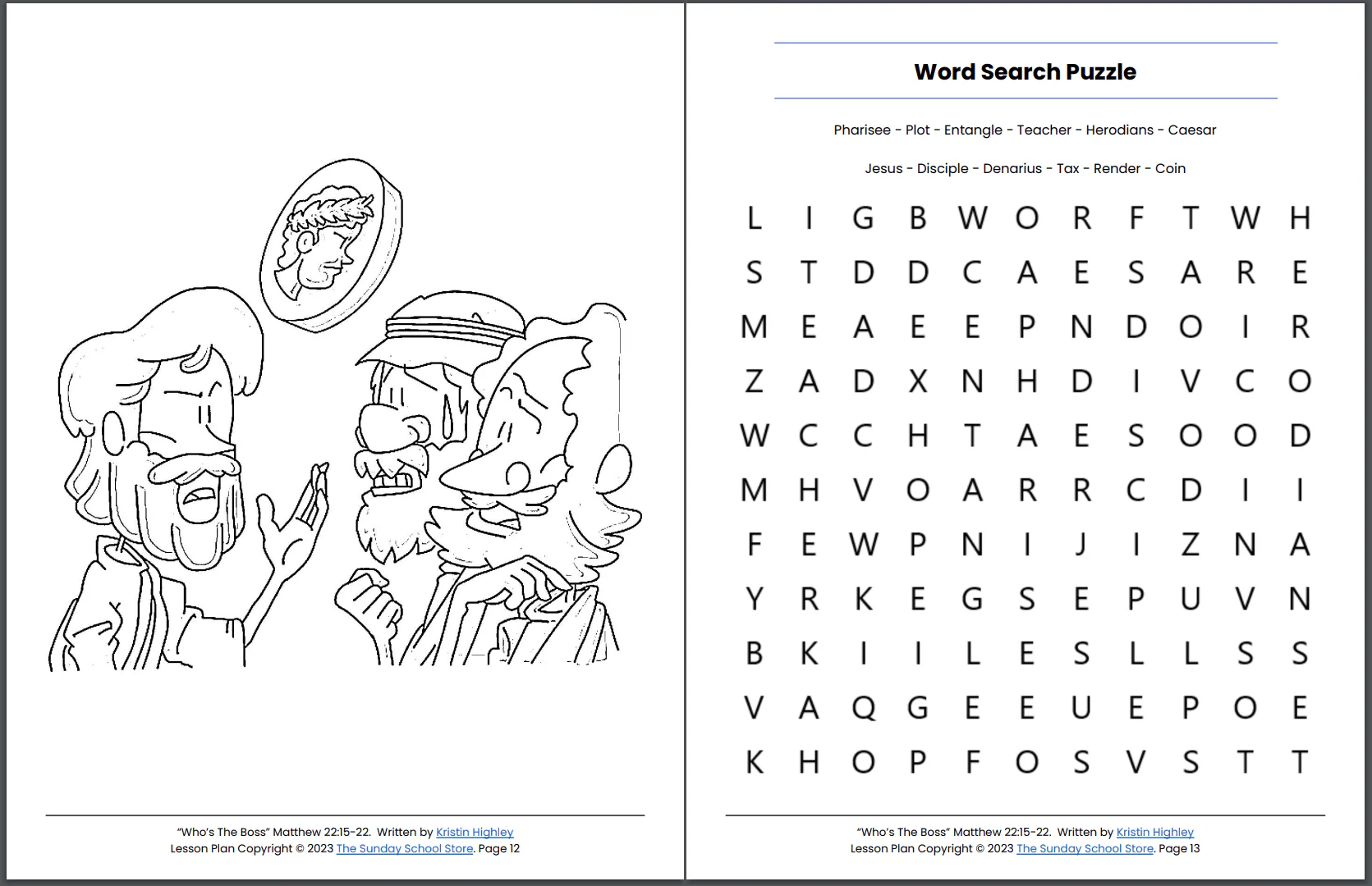 Render Unto Caesar (Matthew 22:15-22) Printable Bible Lesson & Sunday School Activities - Image 3