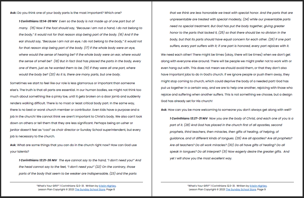 What’s Your Spiritual Gift?  (1 Corinthians 12:3-31) Printable Bible Lesson & Sunday School Activities - Image 6