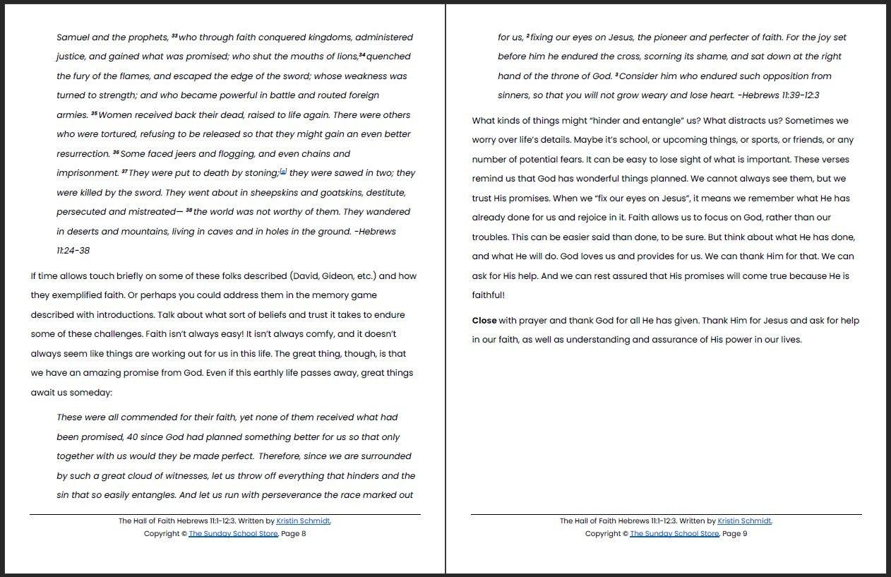 The Hall of Faith (Hebrews 11:1-12:3) Printable Bible Lesson & Sunday School Activities - Image 6