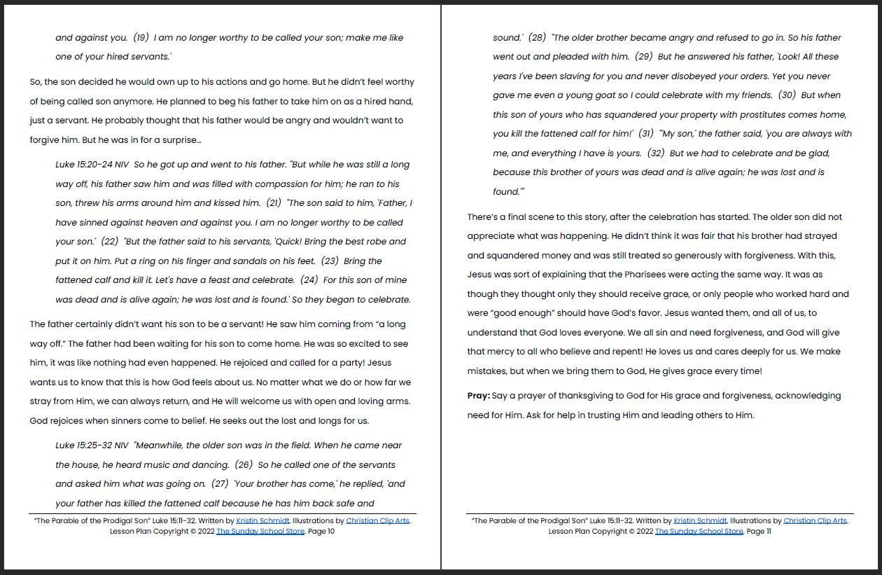 The Parable of the Prodigal Son (Luke 15:11-32) Printable Bible Lesson & Sunday School Activities - Image 7