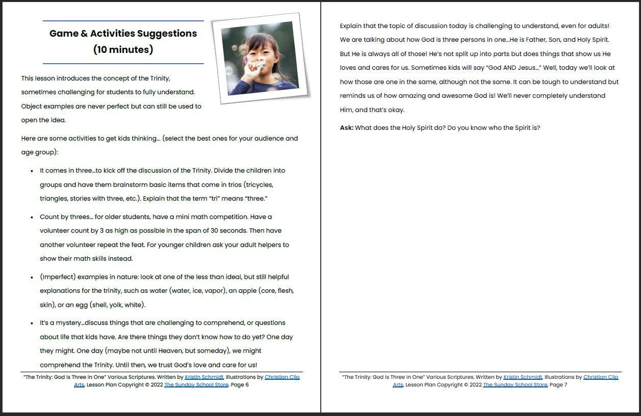 The Trinity: God is Three in One. Printable Bible Lesson & Sunday School Activities - Image 5