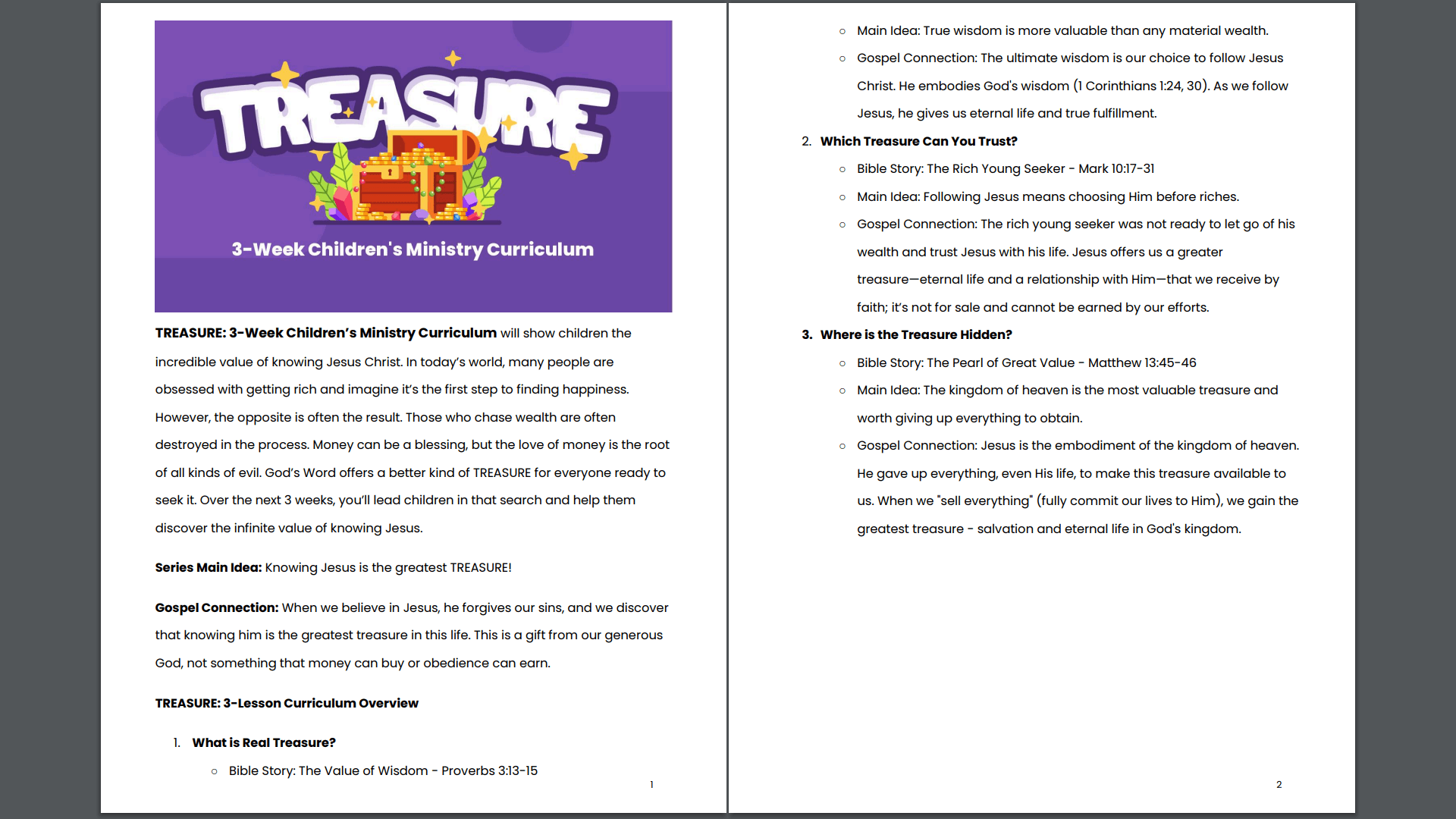 Treasure: 3-Lesson Sunday School Curriculum for Children's Ministry - Image 2